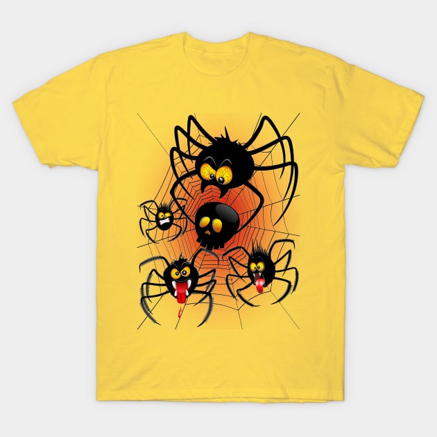 Halloween Spiders Cartoon T-Shirt by BluedarkArt